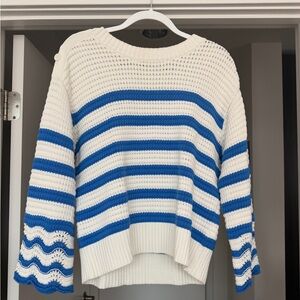 JCrew Blue and White Striped Women's Sweater